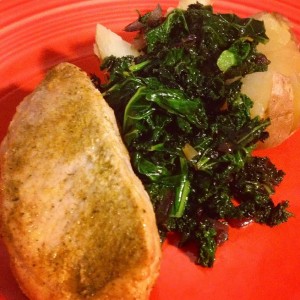 Baked Pork Chops with Kale